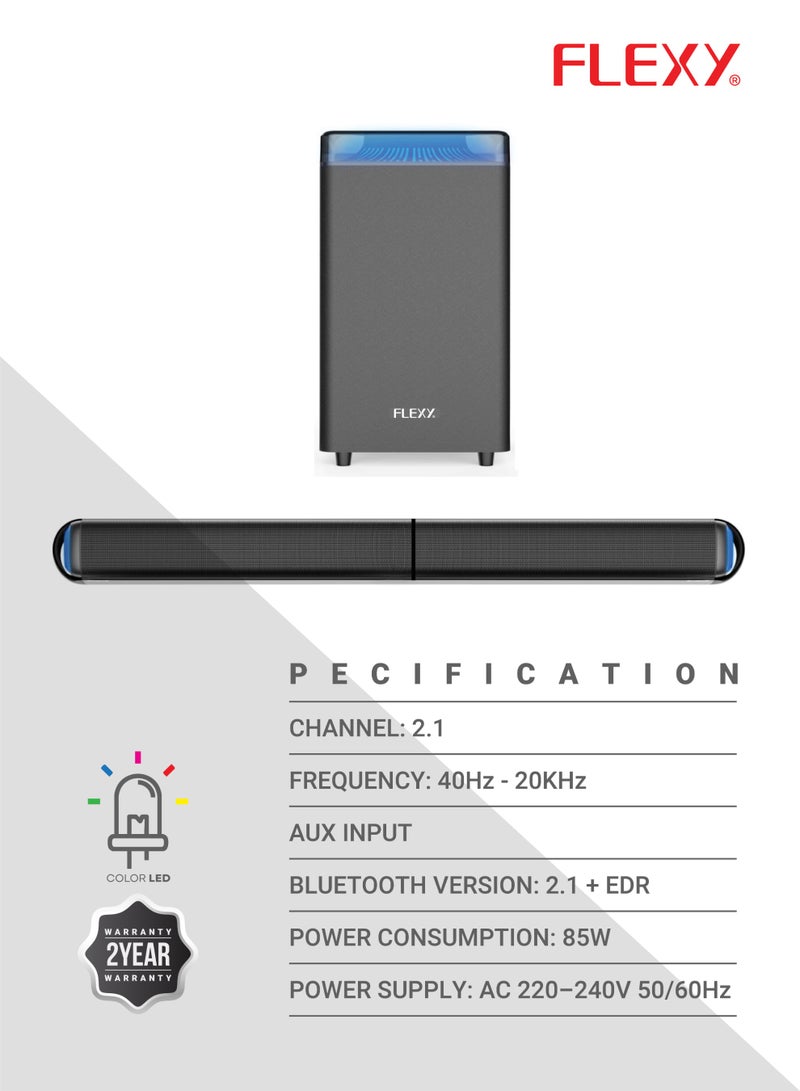 Flexy HQ75HI - 2.1 Home Theater 7500W PMPO Bluetooth FM USB LED Soundbar Satellites German Technology Remote 2-Year Warranty - Image 5